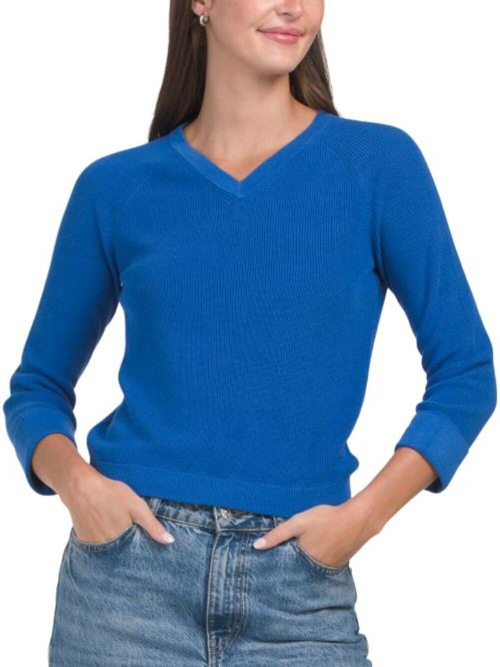 WINDSOR & WHITE Cotton Shaker Knit V-neck Sweater